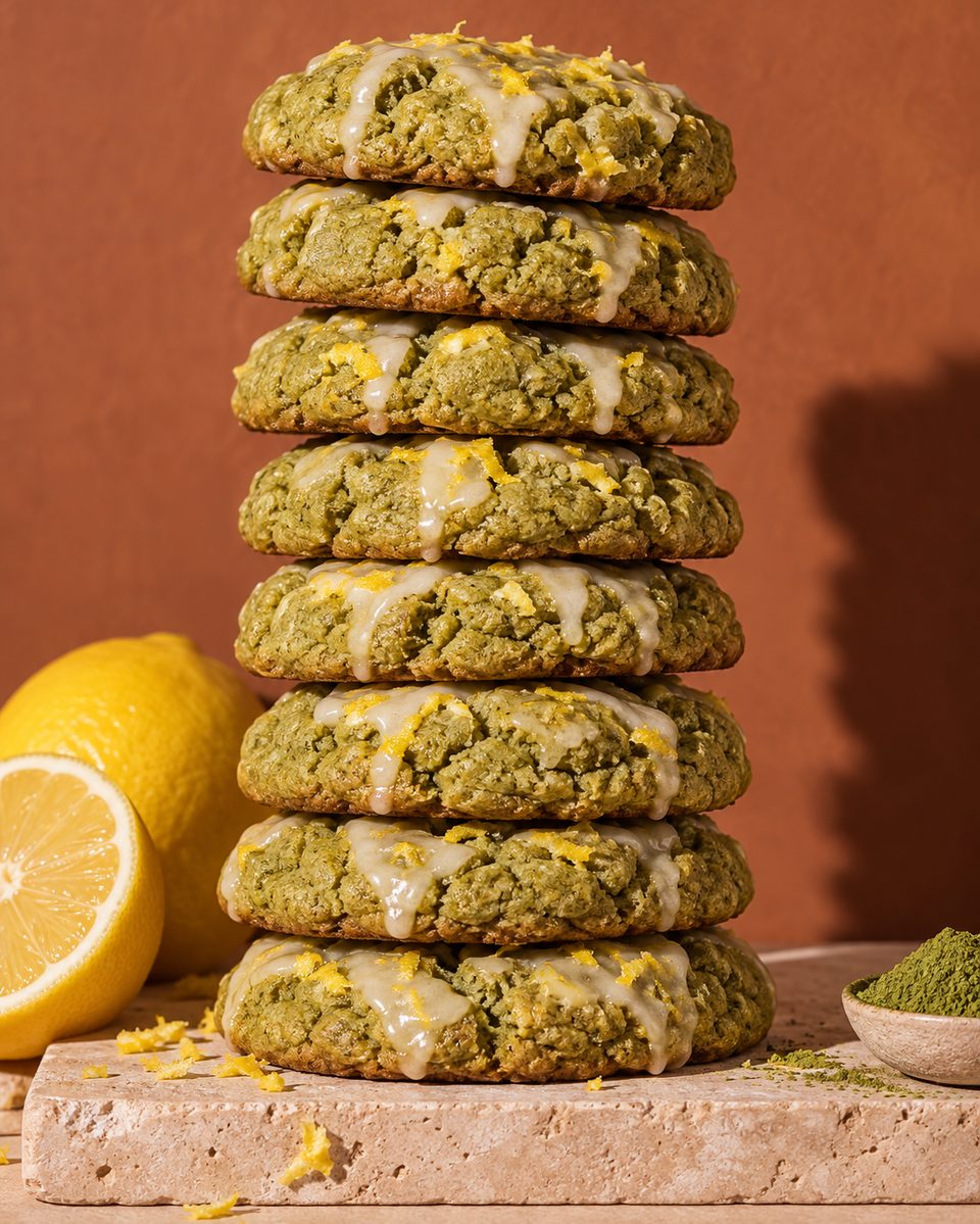 Stapel Matcha-Zitrone-Kekse